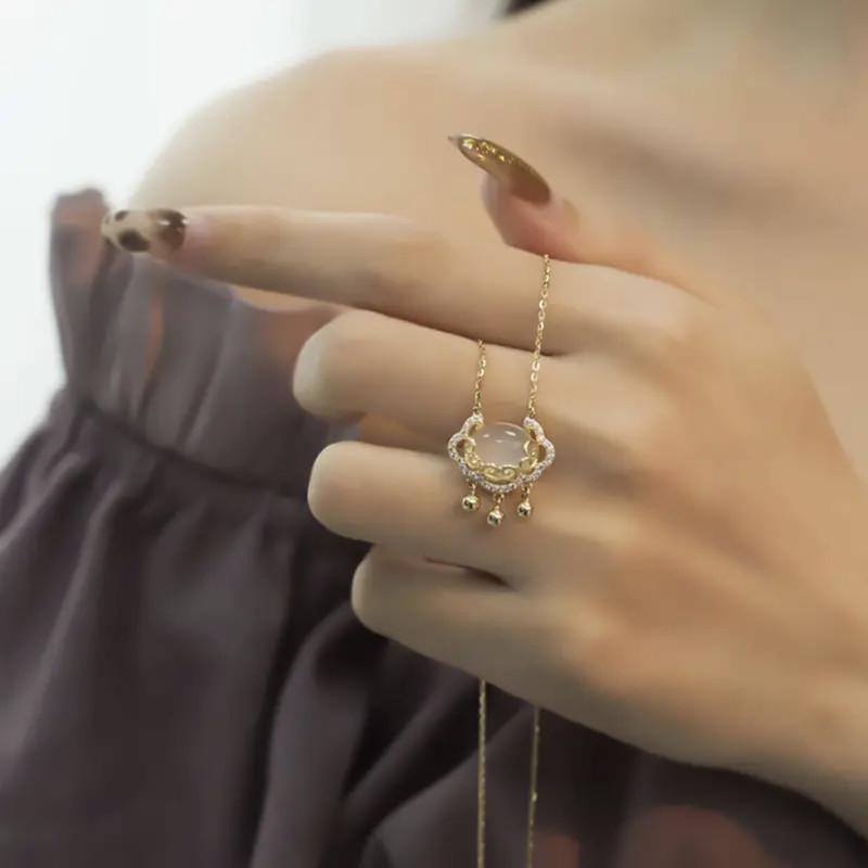 Chinese Style Pendant Necklace Ruyi Safety Lock Imitation White Jade Necklaces Female Longevity Jewelry Mother Daughter Gift