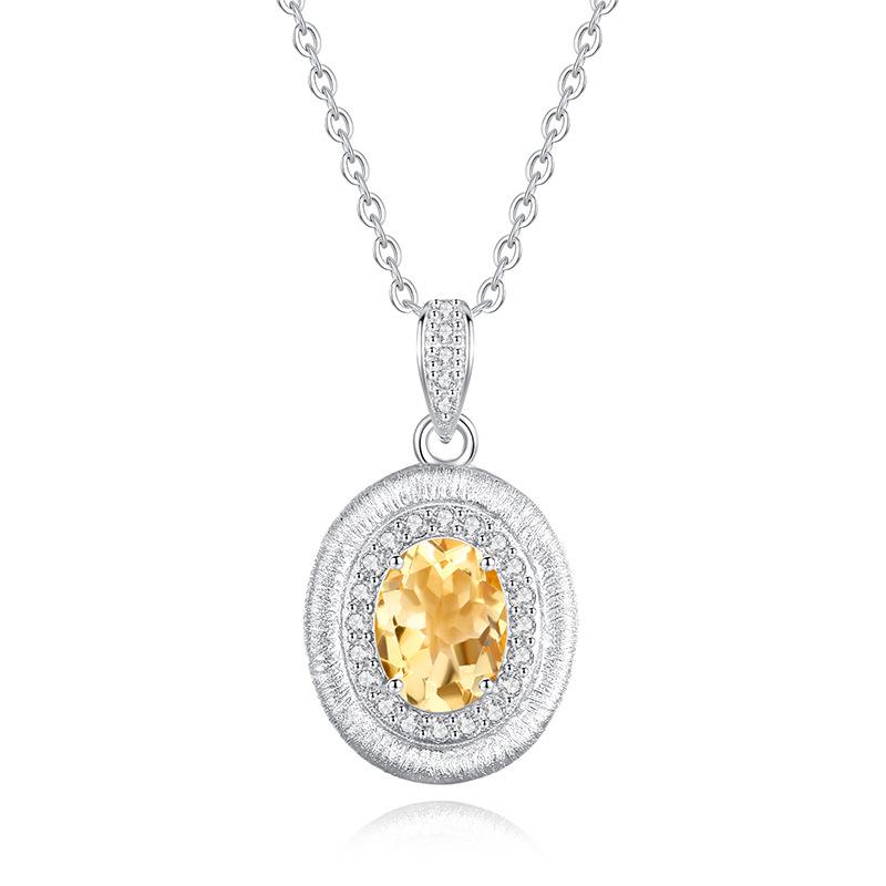 S925 Sterling Silver Clavicle Chain Oval Natural Crystal Pendant Luxury Wire Drawing Craft Minimalist Light Luxury Necklace For Women Daily Jewelry