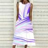 Ladies Oversized Sleeveless Crew Neck Dress Vivid Mixed Tropical Foliage Flowy Calf Length Gown