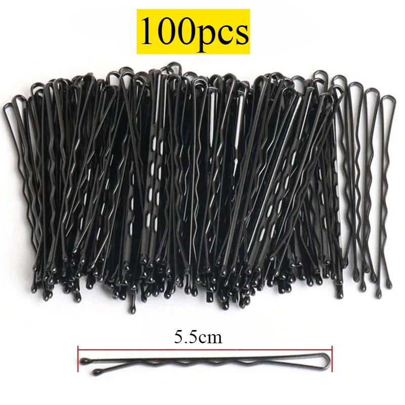 50-600pcs Black Straight Line Hair Clip U-shaped Needle Lady Hairpins Curly Wavy Grips Women Bobby Pins Styling Hair Accessories