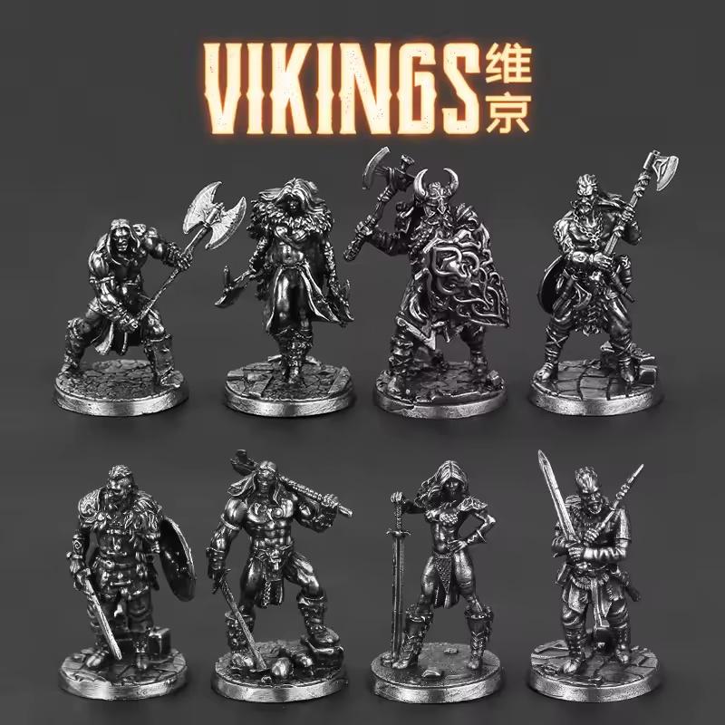 White Brass Viking Warrior Miniature Model Metal Ancient Soldier Figure Board Game Piece Desktop Decor Ornament Toy