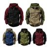 Fall Winter Men Hoodie Zipper Closure Elastic Cuff Retro Multi Pockets Cargo Style Warm Cardigan Coat Mid Length Hip Hop Contrast Color Top
