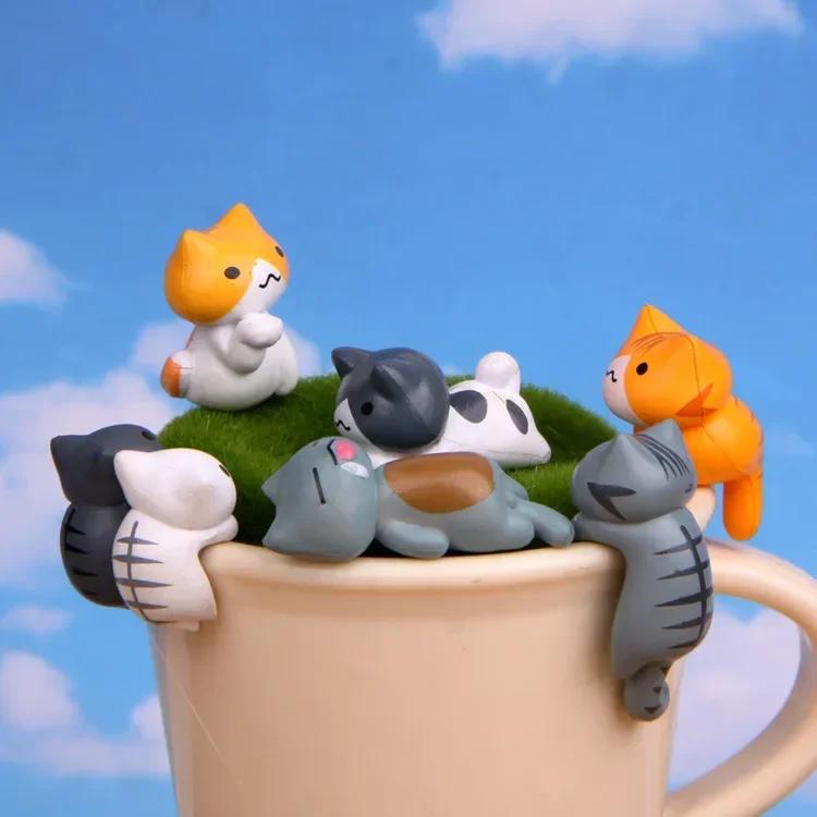 

6/1Pcs Funny Neko Atsume Meow Mochi Dango Cat Flower Pot Micro Landscape Mini Doll Balcony Decorations Flower Pot Home Decor