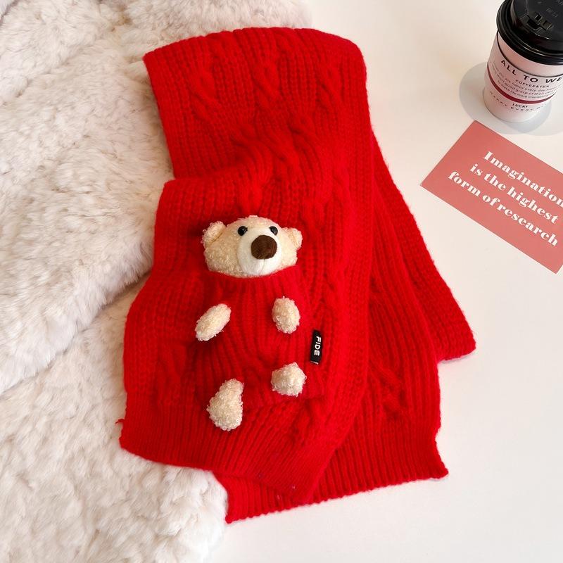 New cute bear short knitted handmade scarf female winter student wool couple scarf