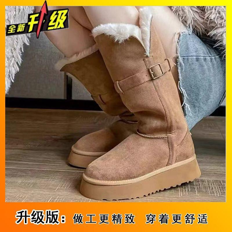 Thick-soled Long Tube Women's Medium Tube Boots 2025 New Winter Velvet Thickened Fashionable Versatile Warm Snow Boots Women