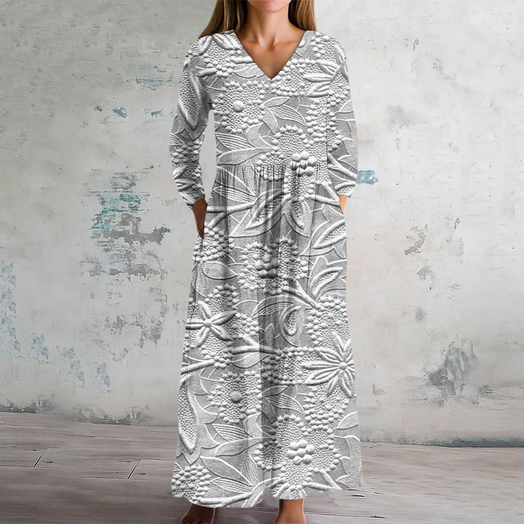 Women's Fashion Dress Spring V-neck Long Sleeve Dress