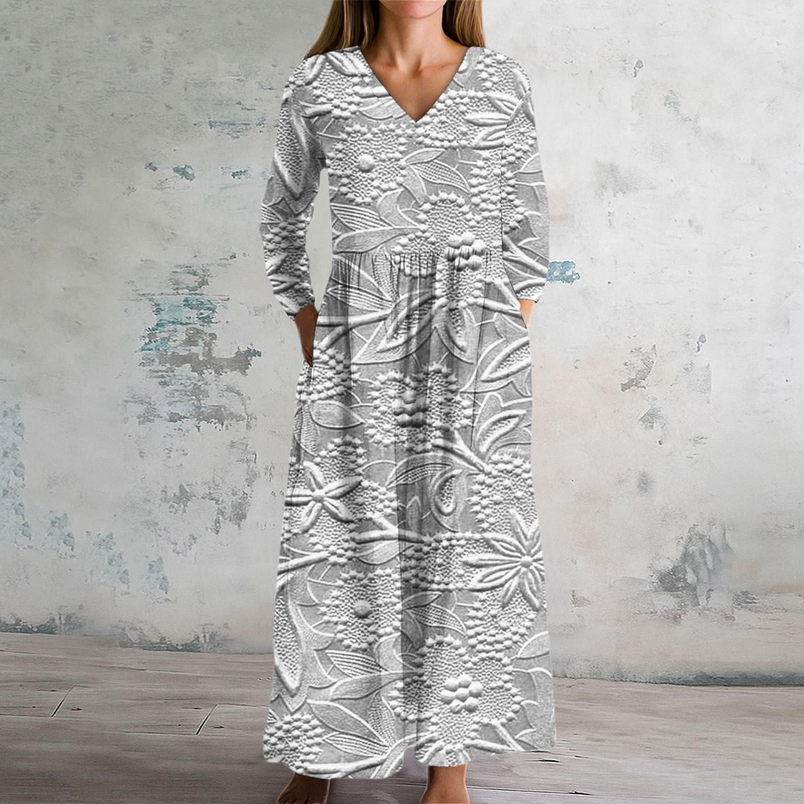 

Женское модное платье Весеннее платье с V-образным вырезом и длинными рукавами XXL