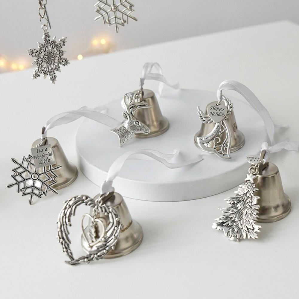 Retro Silver Christmas Bell Ornament Iron with Ribbon Xmas Jingle Bells Holiday Decoration DIY Christmas Tree Pendant