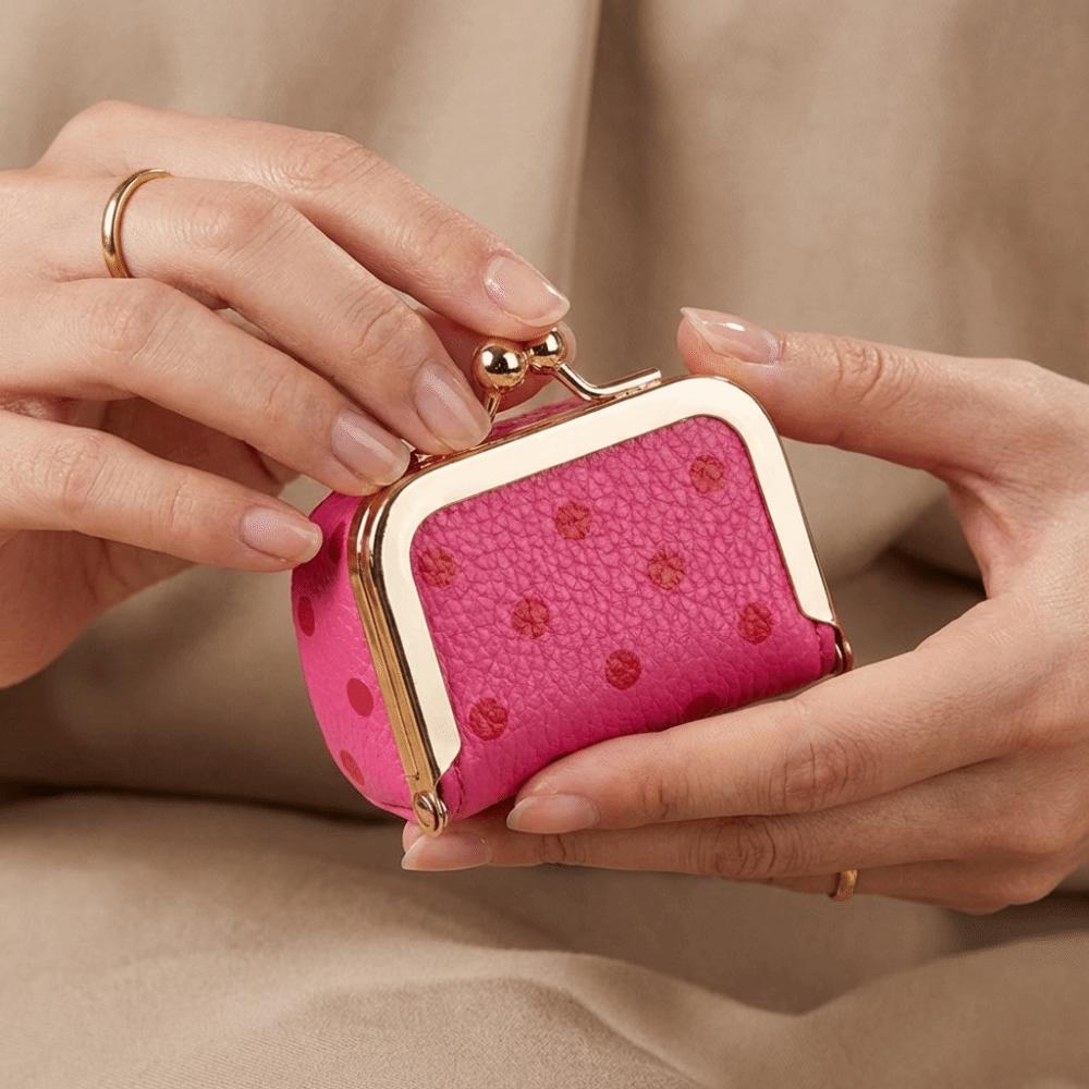 Polka Dot Kiss Lock Coin Purse Mini Small Item Bag Cute Leather Jewelry Bag  Woman Girl