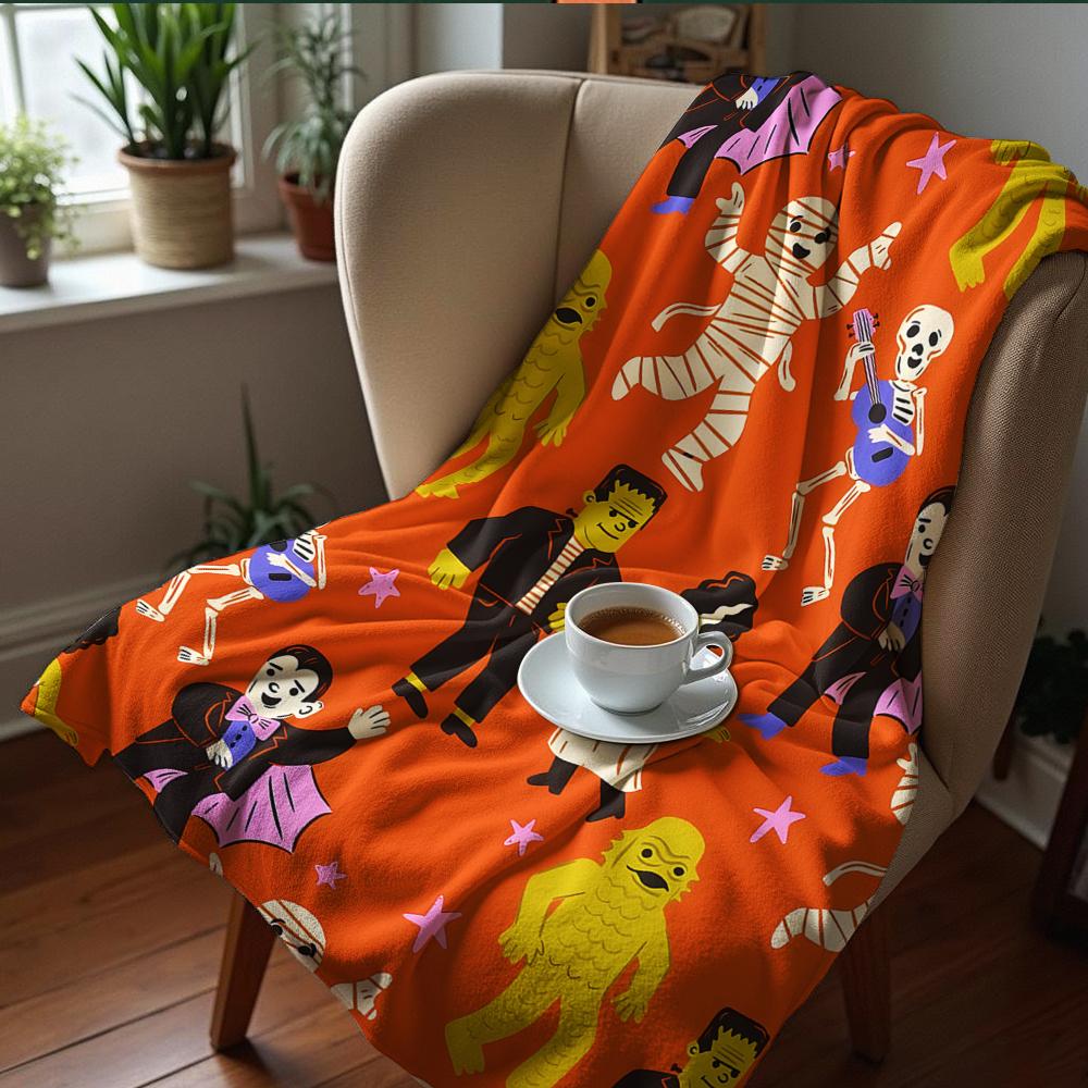 Retro Multicolor Star Cartoon Anime Print Flannel Blanket Soft Warm Throw for Kids Bedroom Sofa Christmas Office Car