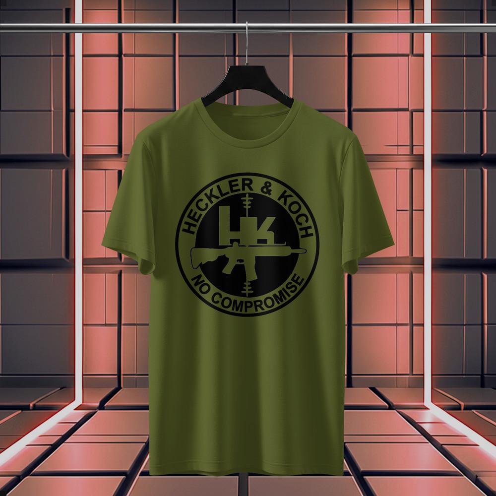 

best HK Heckler & Koch Gun No Compromi logo funny T-Shirt Size S-5XL Made in USA Unisex T-Shirt L