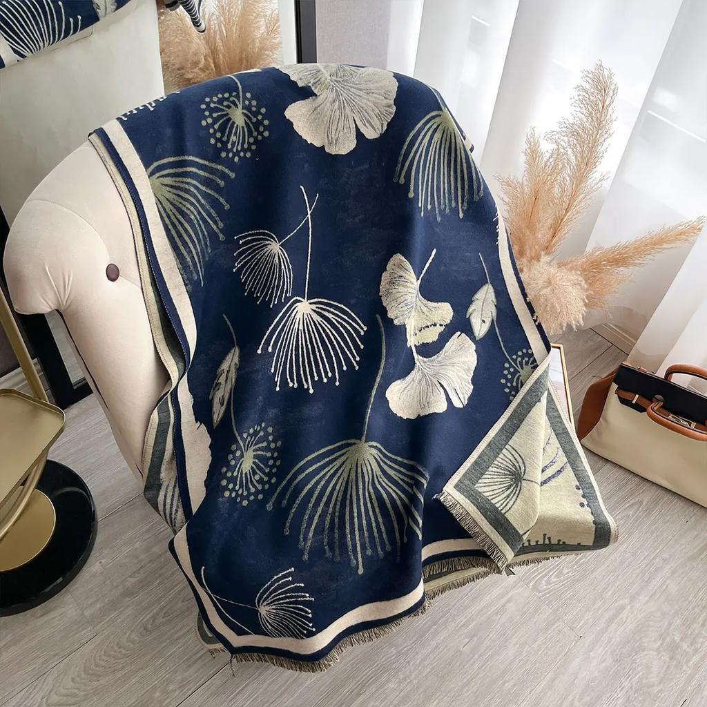 New Winter Warm Cashmere Shawl Fashion Leaf Scarf Women Neckerchief Pashmina Head Scarves Wrap Femal Poncho Echarpe Bandana