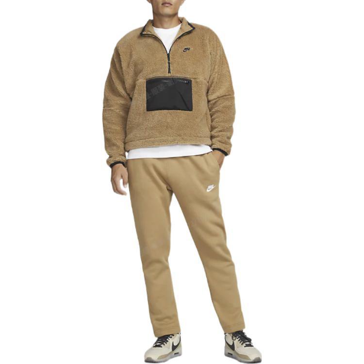 Nike Jachetă cu fermoar cu guler stand, culoare uni, cu logo brodat Jachetă pentru bărbați, maro-fossil-închis DQ4881-258