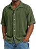 Mens Jacquard Short Sleeve Casual Loose Lapel Solid Vacation Beach Shirt