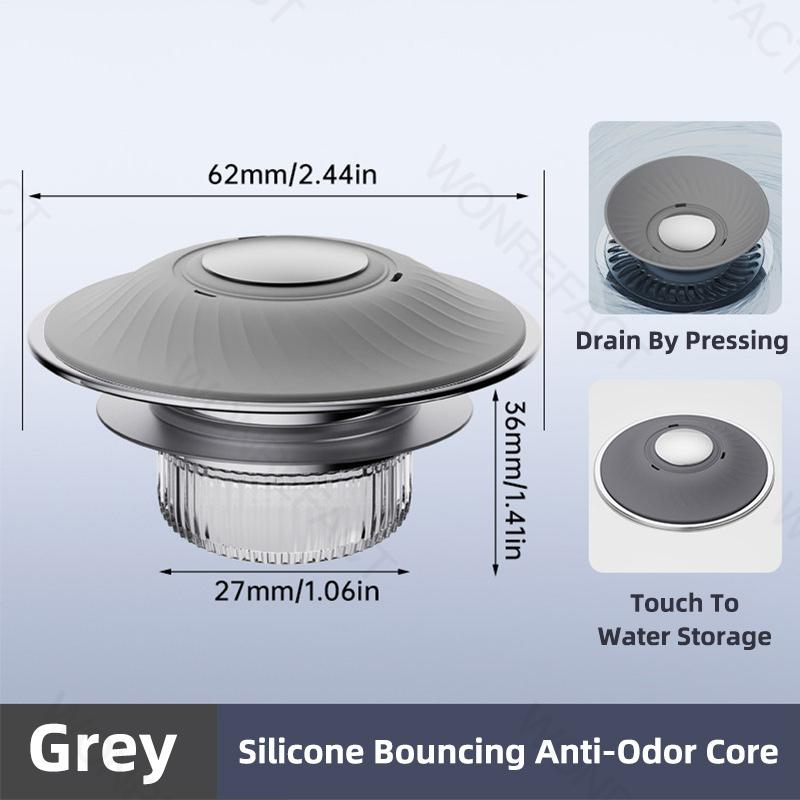 

Washbasin Drain Plug Washbasin Drain Spring-Loaded Insert Odor-Proof And Anti-Clogging Filter Push-Button Type Sink Basket Plug серый