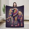 Vintage Style Elephant Pattern Printed Flannel Blanket, Shawl Blanket For Bedroom, Dormitory,Car,Outdoor,Sofa,Travel,Office,Gift
