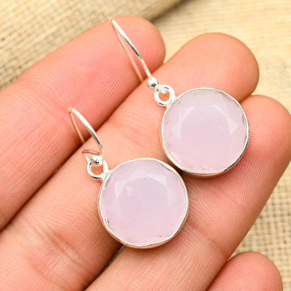Ravishing Pink Chalcedony Gemstone 925 Sterling Silver Handmade Lovely Jewelry Earrings For Women