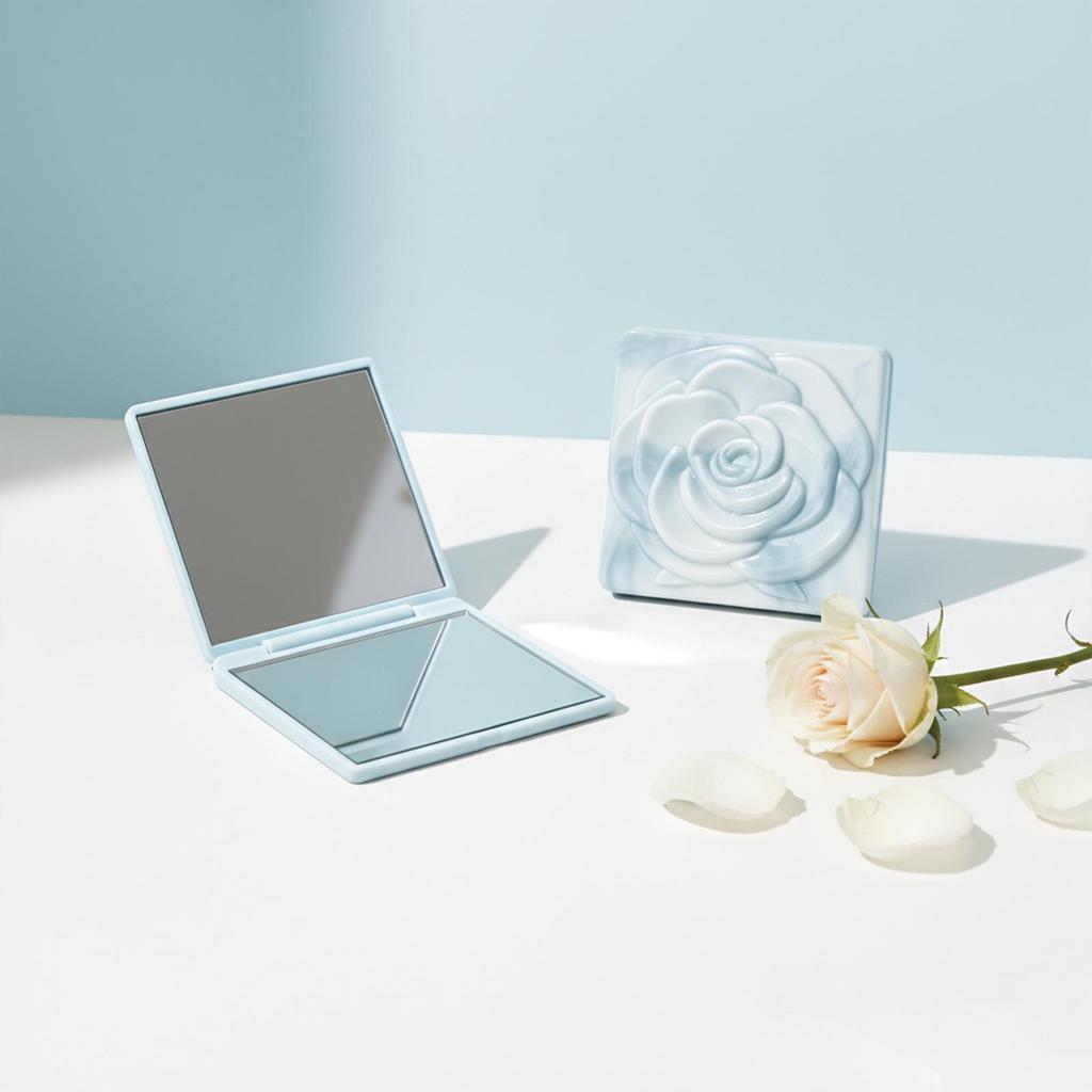 Portable Folding Rose Mirror: Compact HD Double-Sided Makeup Mirror with Flip-Top Design