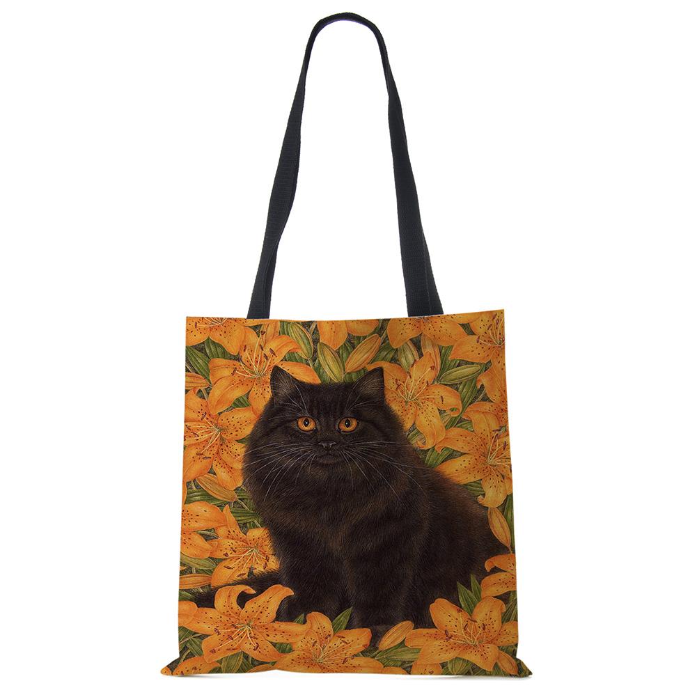 Süße Katze Blumen Malerei Druck Damen Designer Tragetaschen Damen Handtasche Große Einkaufstasche faltbar für Lebensmittel