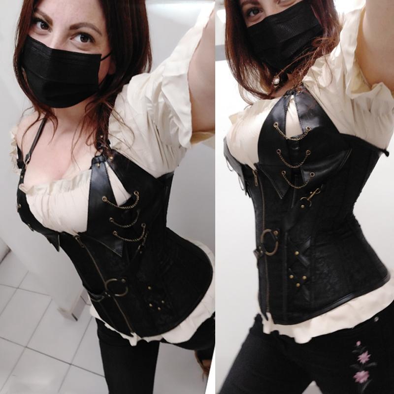 Costume da pirata vichingo medievale per adulti Costume da cavaliere gotico per donna Corsetto di Halloween Cosplay Steampunk Gilet in pelle con corazza in metallo