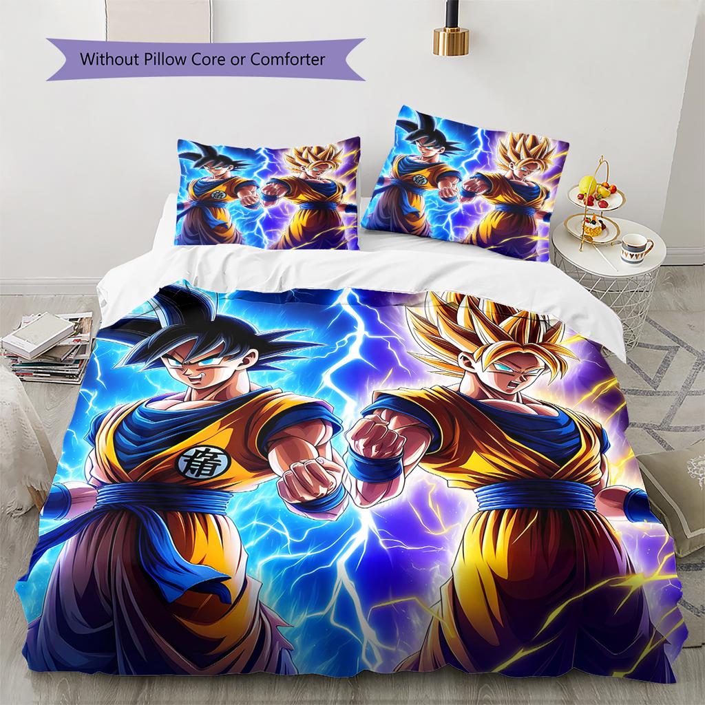 Son Goku Pattern Bedding Quilt Set Quilt Cover Pillowcase Home Decoration Gift (1 * Duvet Cover + 2 * Pillowcase, Without Core)