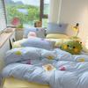 Gu Ling Wei Washed Cotton Four-piece Set Cartoon Dopamine Quilt Cover Sheet Dormitory Three-piece Set