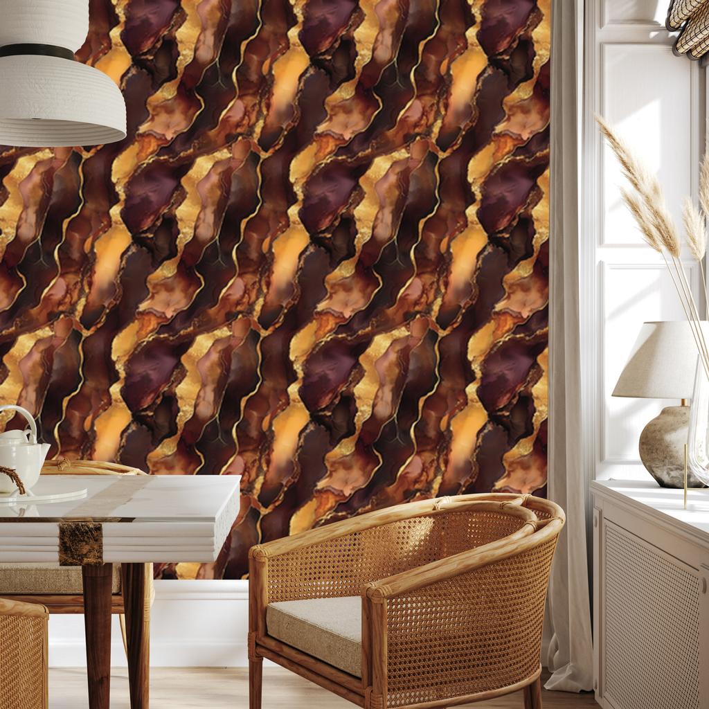 Ink Wallpaper Burgundy, Orange and Rust for Living Room and Bedroom 50x1000
