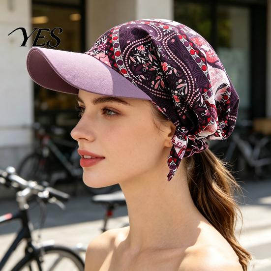 Sun Hat Headscarf Hat, Cashew Flower Print Ethnic Style Turban Cap, Elastic Fabric Protection for Cycling Sports Chemotherapy Cap