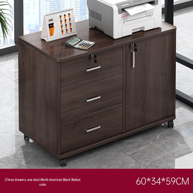 Wooden Office Filing Cabinet with Lock and Under-Desk Storage