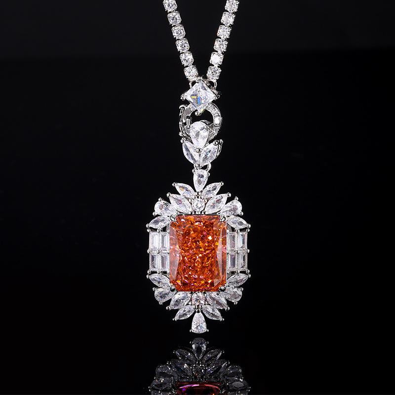 Autumn And Winter Jewelry Set, High Carbon Diamond Ice Flower Cut Copper Inlaid With Light Luxury Pendant, Main Stone 12 * 16