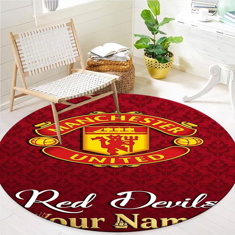 Manchester United F Custom Name Round Area Rug,Carpet Rug for Living Room Bedroom Sofa Playroom Decor,Non-slip Floor Mat