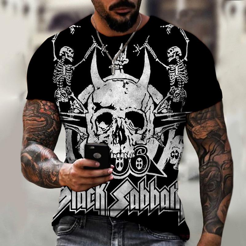 Plus Size 7XL Men's Sports Base Shirt Skull Print Men's T-shirt Short Sleeved Summer Fashion Outfit Shirt