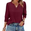 Women's Fashion Casual 3/4 Sleeve Solid Color Shirt Women's V-Neck Tops