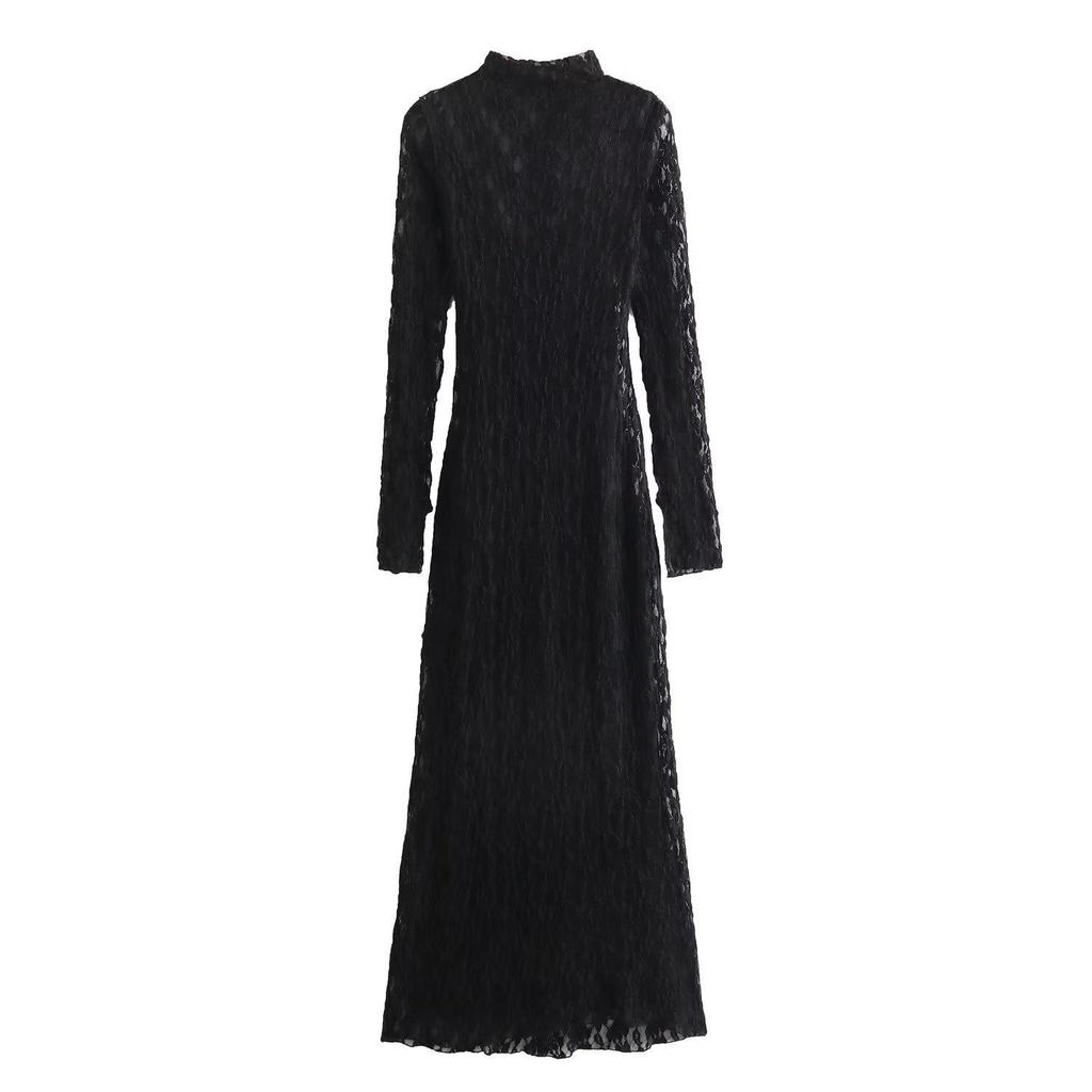 2024 Spring Women's Elegant Lace Midi Dress with Half High Neck