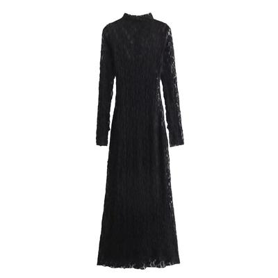2024 Spring Women's Elegant Lace Midi Dress with Half High Neck