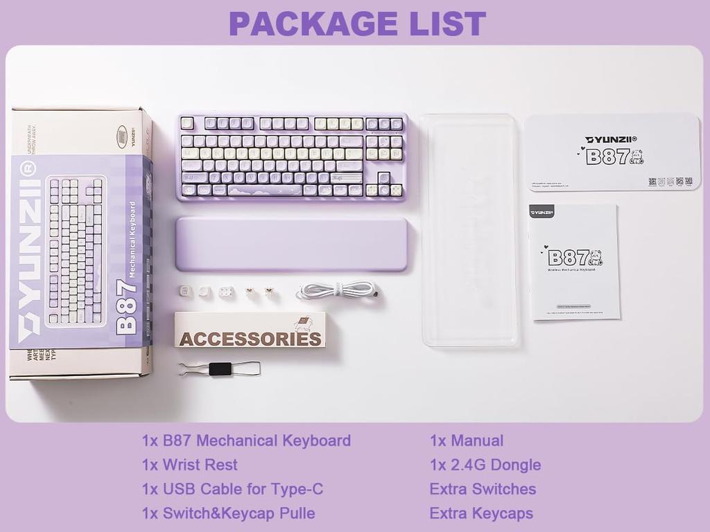 [YUNZII] B87 Purple Keyboard Milk Switch – keyboard