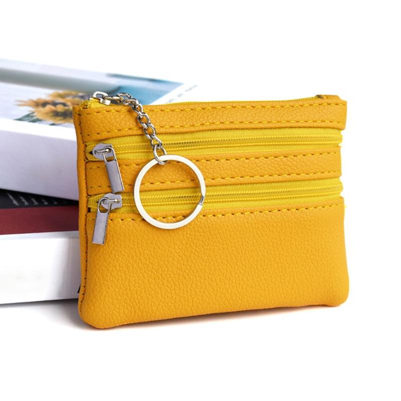 Men Coin Purse Black Pu Leather Double Single Zipper Multi-Function Mobile Phone Coin Purse Fashion Women  Mini Wallet 1pc