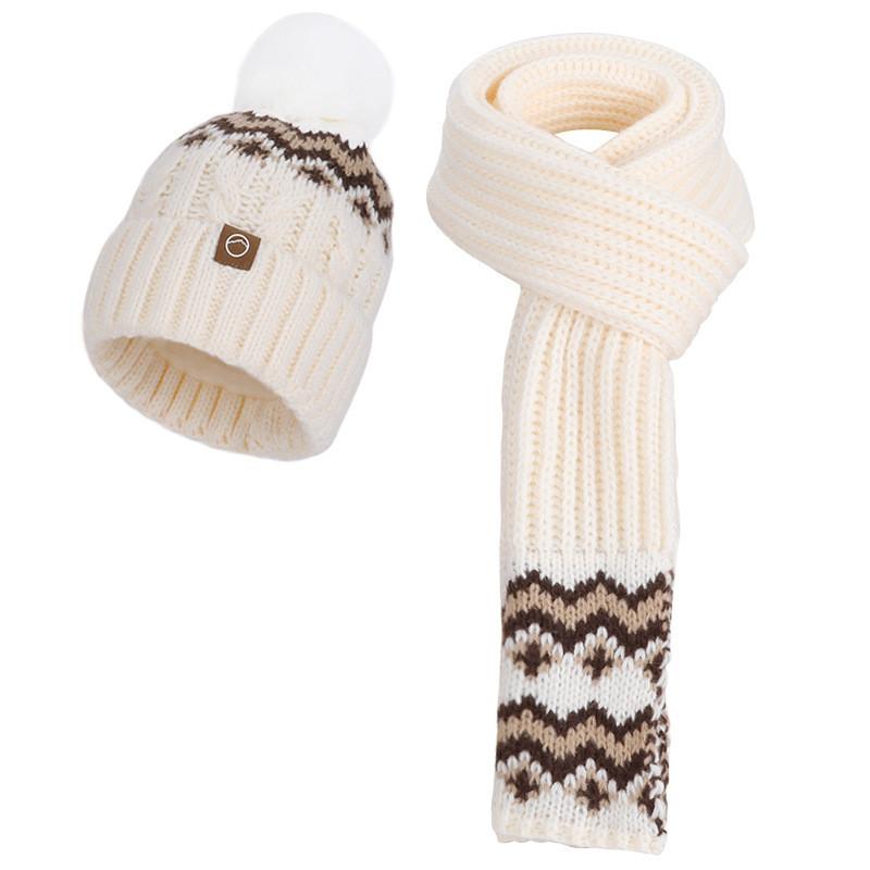 

Winter Knit Hat Scarf Gloves Threepiece Set For Women With Polyester Fabric For Cold Season Ivory Two