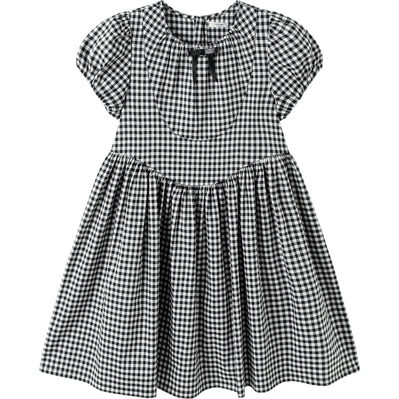 Balabala Girls  Puff Sleeve Plaid Summer Dress 130