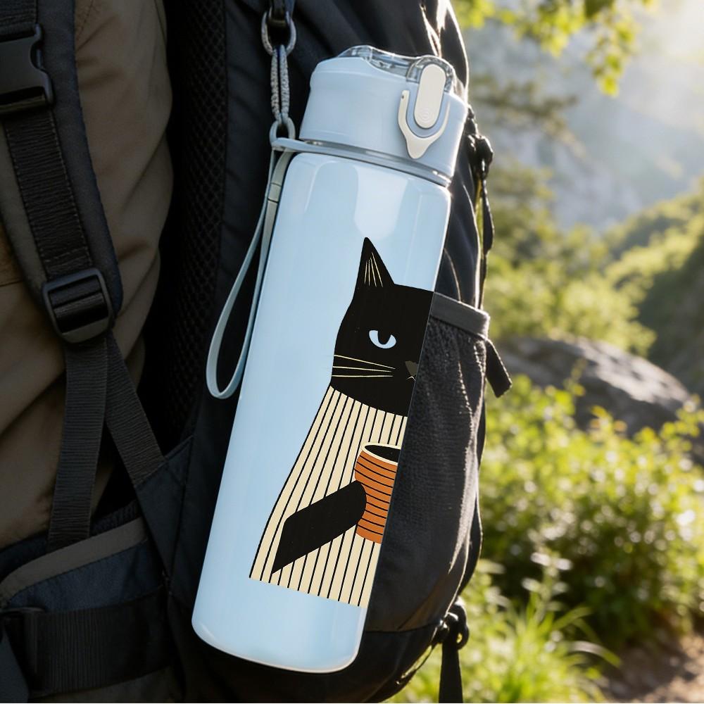 1PC Black Cat Coffee Cup 750ml Color Plastic Sports Water Bottle Leakproof Flip Straw Lid Suitable for Sports Office Home Use