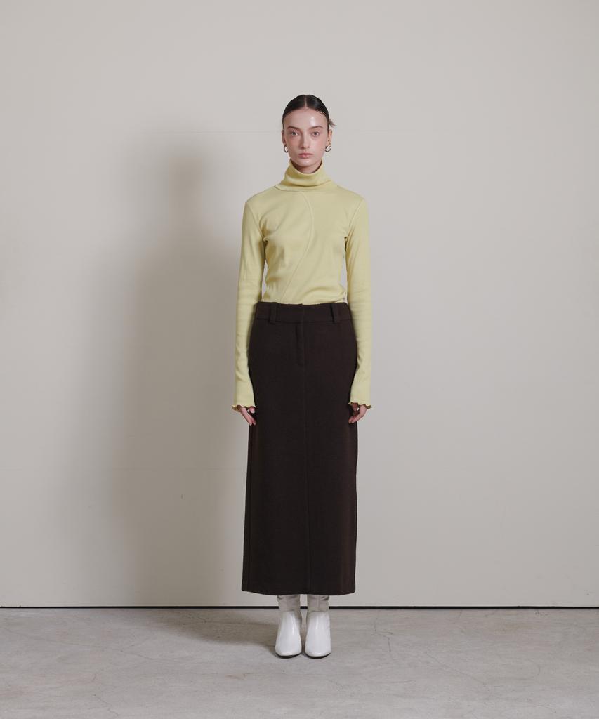 Eonmyuteu Semi Low Waisted Maxi Wool Skirt (Brown)
