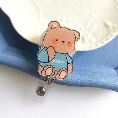 Bear Retractable Badge Reel Chest Card Name Tag ID Card Clips Work Card Clip Name Card Easy Pull Buckle Doctor Students