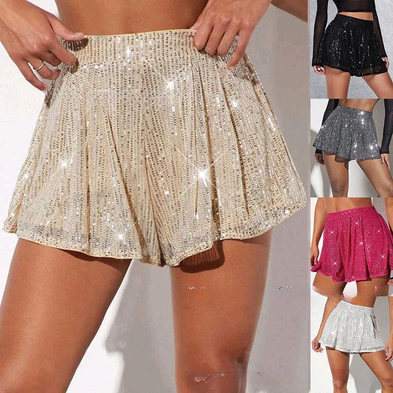 Collezione Primavera/Estate 2026 Pantaloncini Hot Pants e Pantaloni Gonna con Paillettes, Perline e Cristalli da Donna