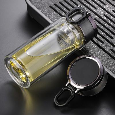 240/300ML Glaswasserflasche doppelwandiger Becher Trinkgeschirr auslaufsichere Glas-Teekanne für den Außenbereich