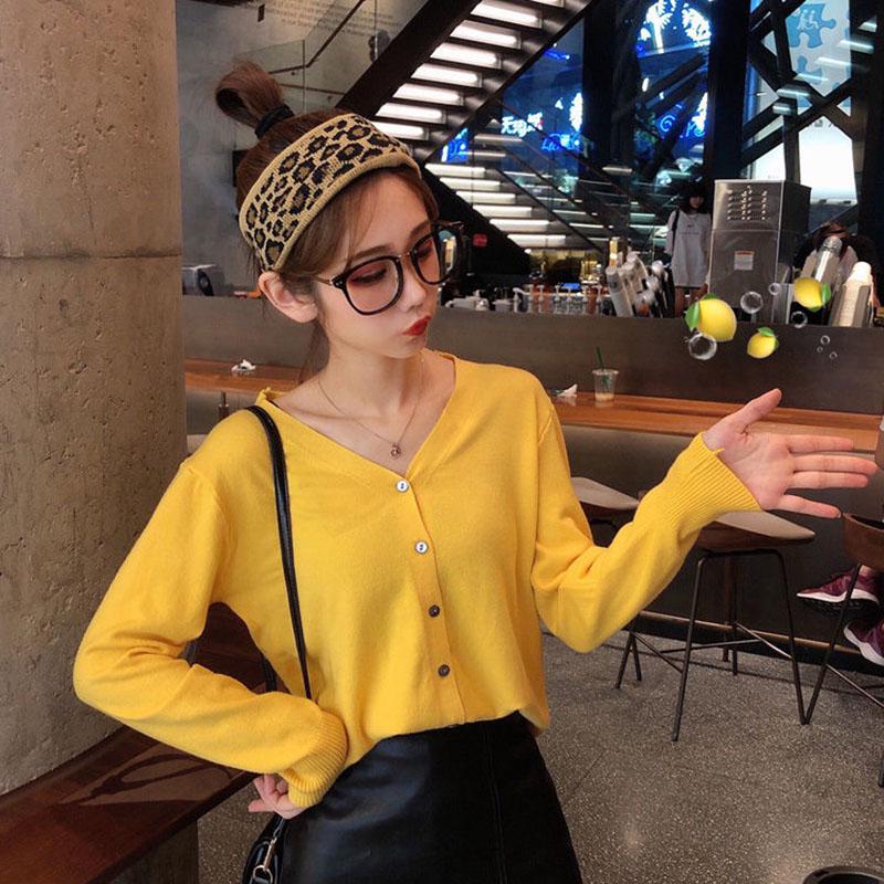 Spring and Autumn Thin Women's Knitwear Short Cardigan Western Style V-Neck Versatile Long Sleeve Top