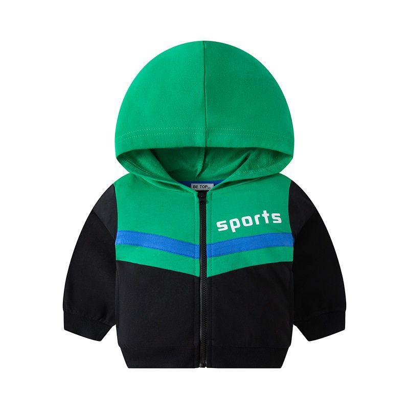 Children's Clothing, Kids' Hooded Color-Blocked Zip-Up Shirt, Spring and Autumn Boys' Letter Sweatshirt Jacket, Boys' Pure Cotton Thin Clothing