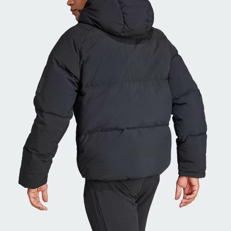 Adidas Big Baffle Jacket 530 Down Jacket With Logo Hooded Long Sleeve Men Jacket Black IK3156
