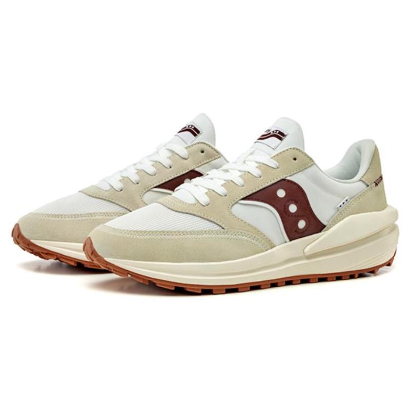 Saucony JAZZ RENEW Anti-Slip Wear-Resistant Breathable Coverage Low-Top Casual Shoes Unisex White Maroon Saucony S79040-1