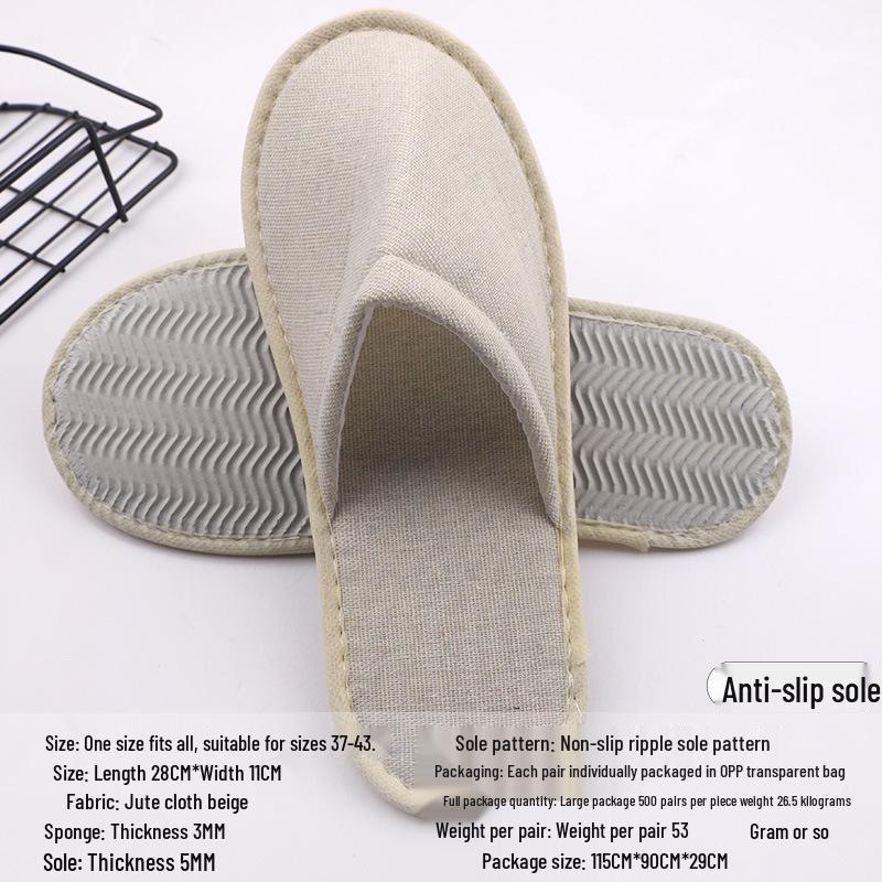 Portable Thick Cotton & Linen Disposable Slippers for Hotels, B&Bs, Guest Houses, and Travel