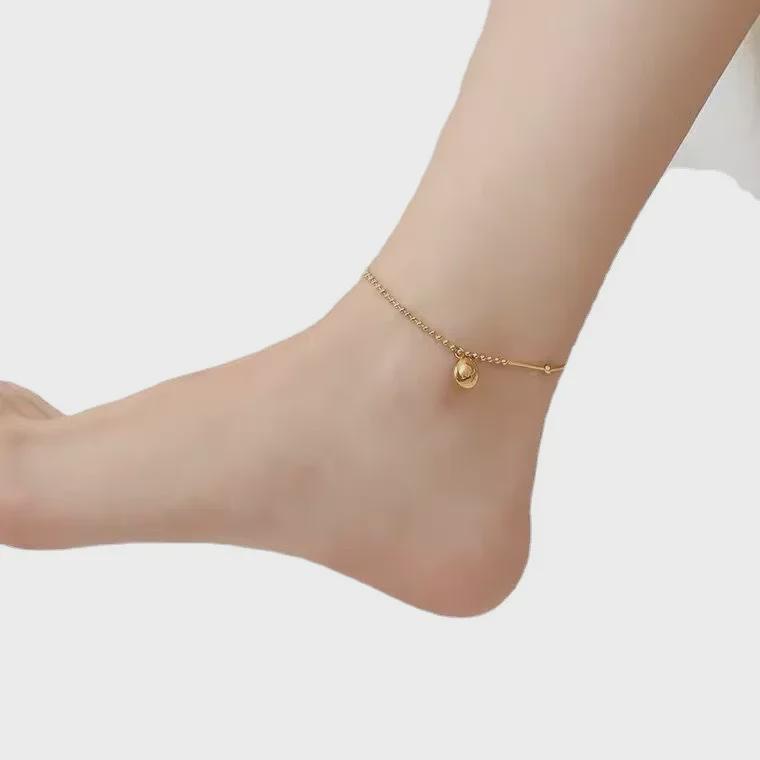 Trendy Golden Bean Titanium Steel Anklet for Women - Korean Style Ankle Chain